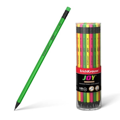 Графитен молив ErichKrause® JOY 2.2 mm кръгъл, с гумичка, HB (в туба 42 бр.)