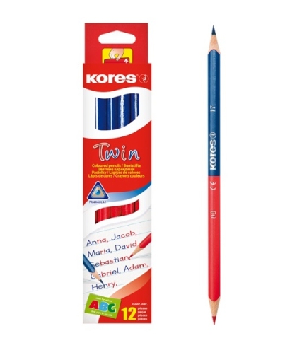 Графитен молив KORES Twin - двувърх/син-червен/,12 бр. 