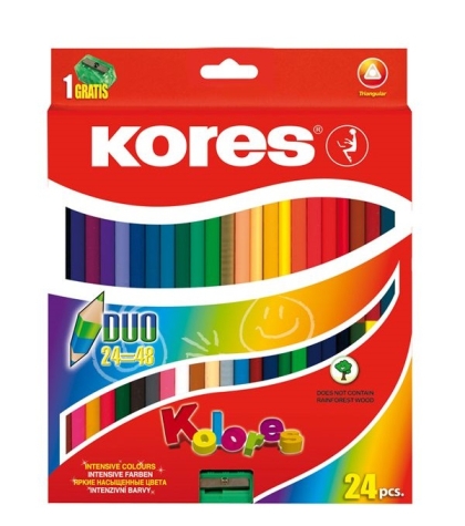 Двуцветни моливи KORES Kolores Duo триъгълни, 24 цвята