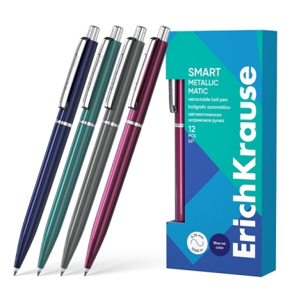 Автоматична химикалка ErichKrause® Smart Metallic 0.7 mm (в кутия 12 бр.)