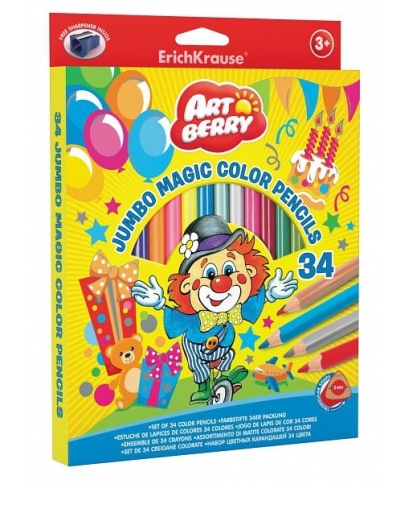Цветни моливи ErichKrause ArtBerry® Jumbo  34 цвята +острилка
