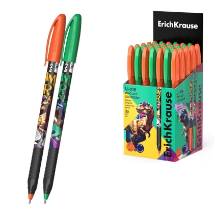 Химикалка ErichKrause® U-109 Stick&Grip Dino Art, 1.0 mm, (кутия 50 бр.)