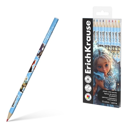 Пластмасови цветни моливи ErichKrause® Magic Pet 12 цвята, 3 мм графит (в PET кутия 12 бр.)
