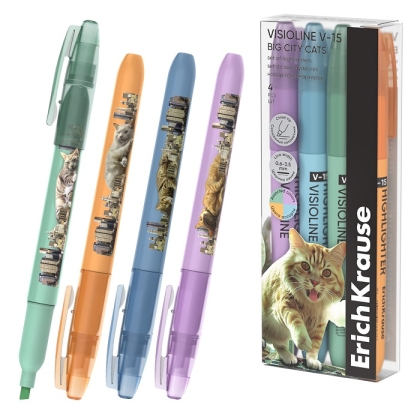 Комплект текст маркери ErichKrause® Visioline V-15 Big City Cats, различни цветове мастило