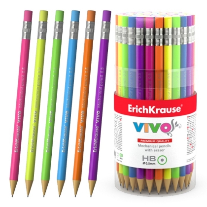 Автоматичен молив ErichKrause Vivo® 0.5 mm с гумичка, HB (в туба 60 бр.)