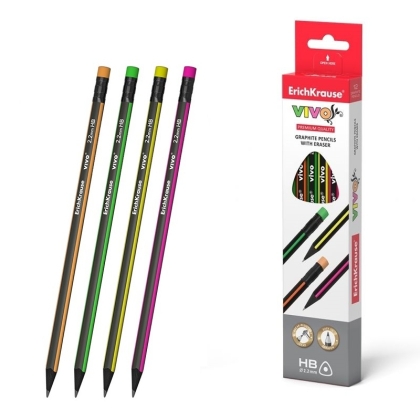 Графитен молив ErichKrause® VIVO триъгълен, с гума, HB, 12 бр.