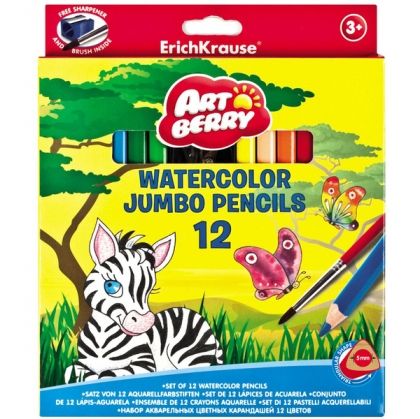 Акварелни моливи ErichKrause ArtBerry® Jumbo 12 цвята с четка и острилка