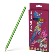 Шестоъгълни акварелни моливи ErichKrause® Safari 12 цвята с четка, 3,3 мм графит