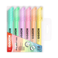 Mаркер KORES Highliner Plus, комплект 6 цвята