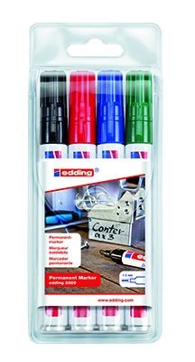 Маркер edding® 300 Permanent marker, 1,5-3 mm, 4 цвята комплект