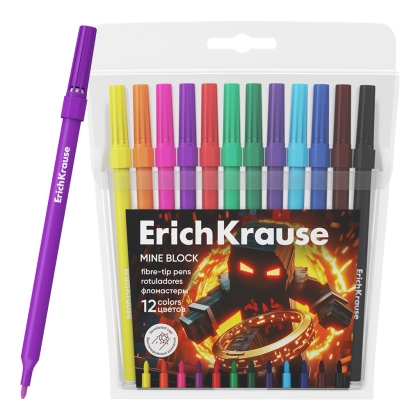 Флумастери ErichKrause® Mine Block, Washable, 12 цвята