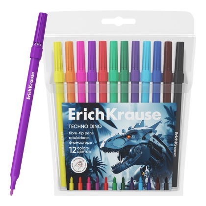 Флумастери ErichKrause® Techno Dino, 12 цвята