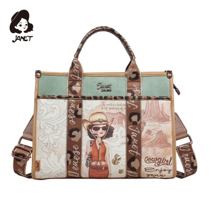 оляма дамска чанта Janet Western Odyssey J-175 с широка брандирана презрамка.