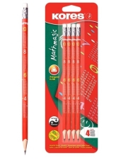 Графитен молив KORES MATHMAGIC с гумичка, 4 бр. в блистер