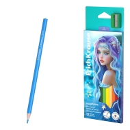 Триъгълни цветни моливи ErichKrause® Aquamarine, 3 мм графит, 12 цвята с острилка